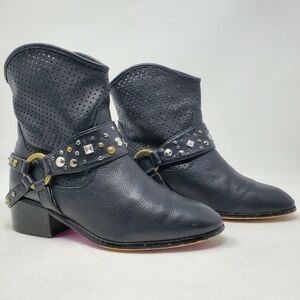 Twiggy London Womens Moto Boots Black Leather